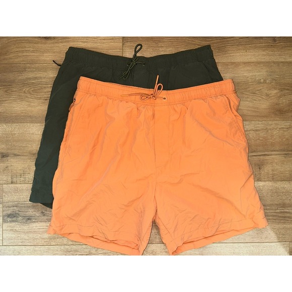 American Eagle Outfitters Other - Mens AE 24/7 Trekker 5.5" Shorts Lot Of 2- Orange‎ And Dark Green Large
